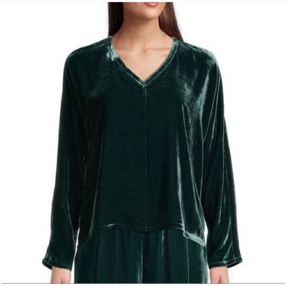 Eileen Fisher The System V-Neck Top Womens Pine Green Dolman Sleeves - Picture 1 of 3